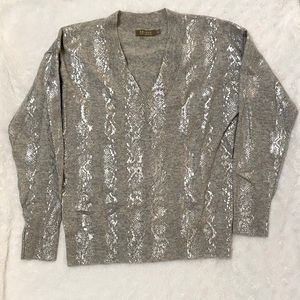 Brodie Snake Foil V-Neck Cashmere Sweater